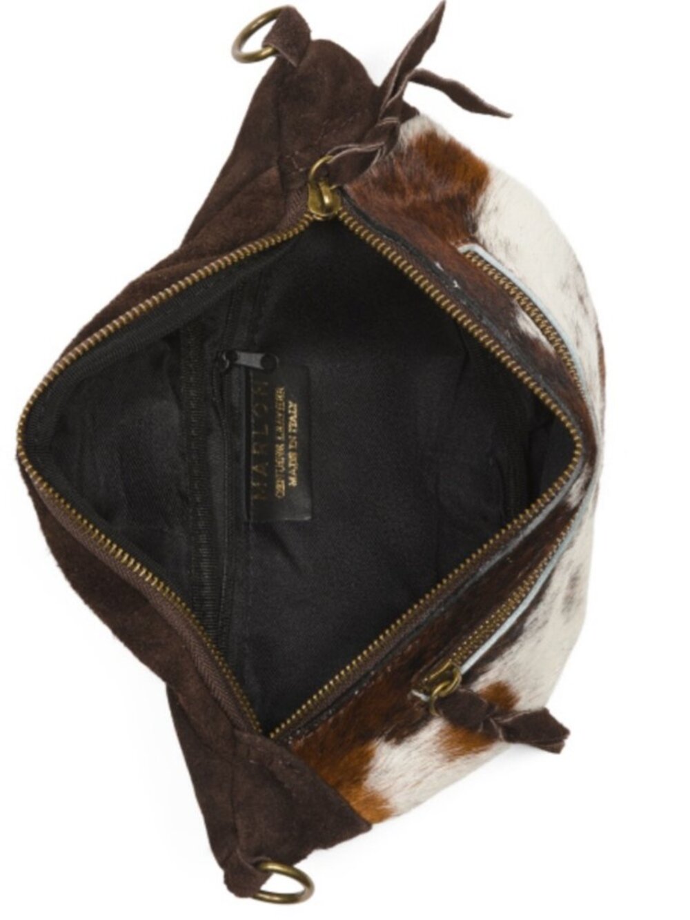 Marlon Brown Leather Cow Print Zip Belt Bag - Picture 2 of 3